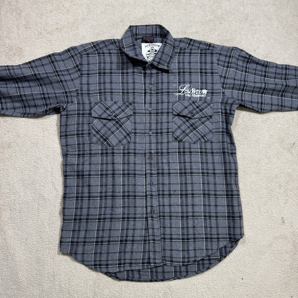Lowbrow Art Company Shirt Mens Medium Plaid Button-Up Flannel Low Life Skull NEW - Picture 2 of 16